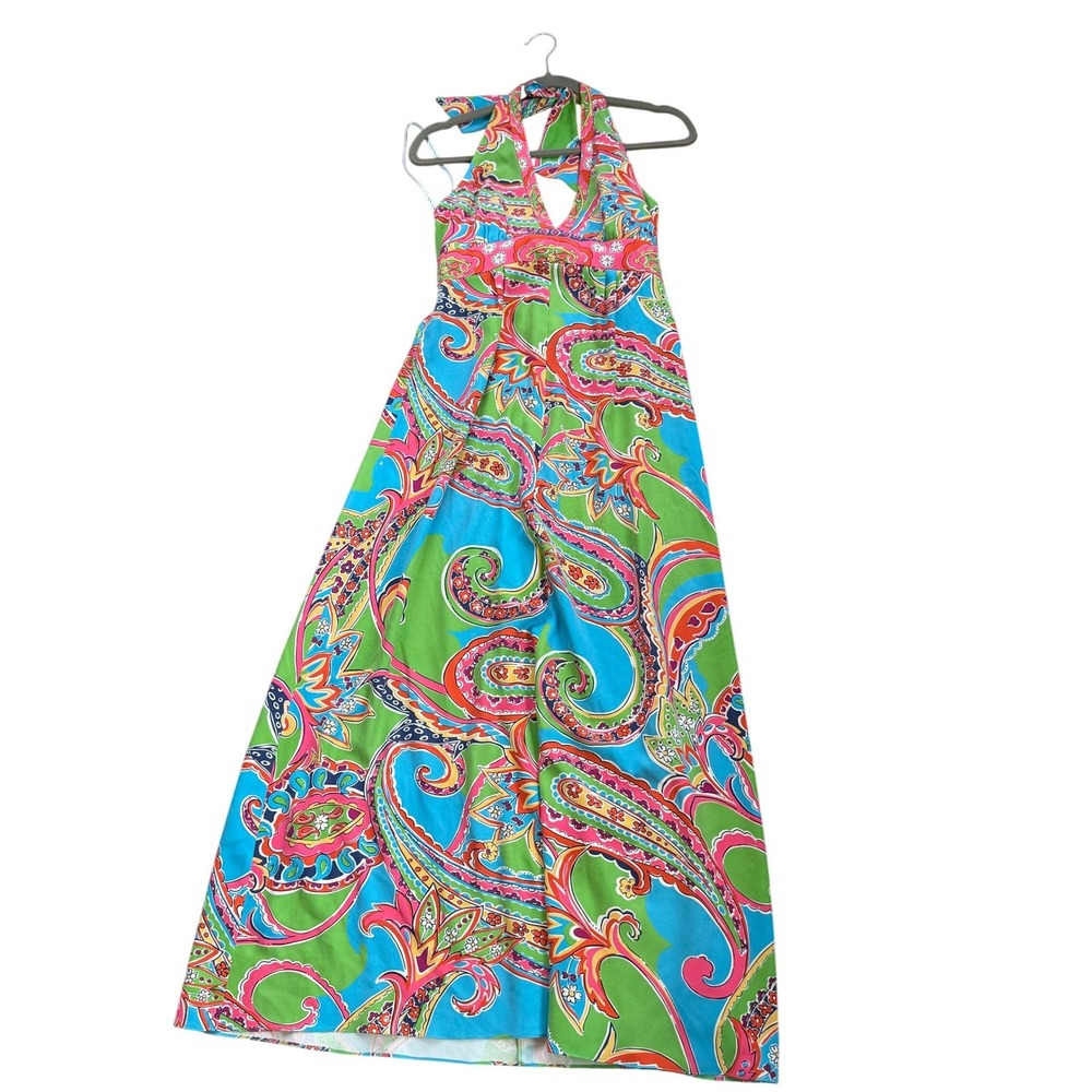 Lilly Pulitzer Silk Paisley Halter Maxi Dress Size 6 Vintage Bold Print